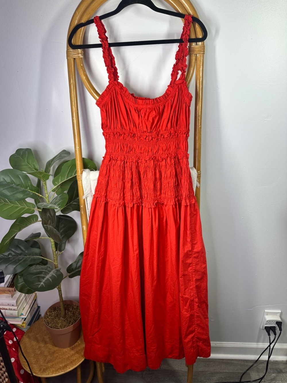 Doen Marianne Dress Red Orange Ruche Dress sz M *AS IS* - Picture 8 of 15